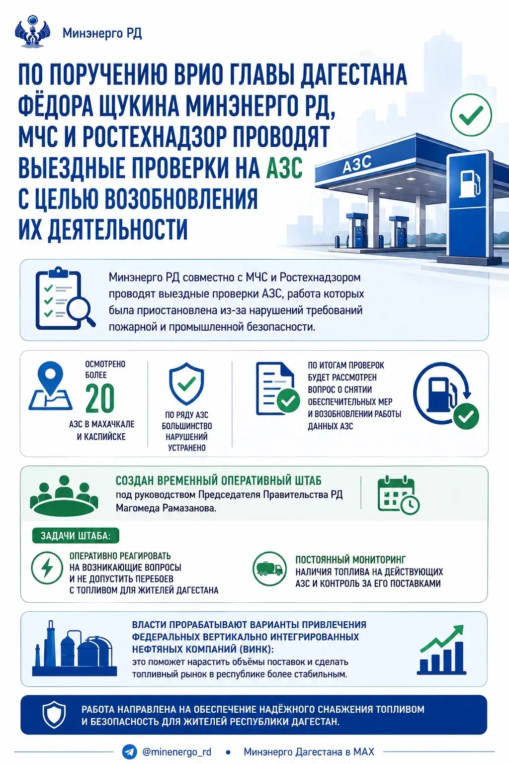 Более 20 АЗС проверили в Махачкале и Каспийске: решается вопрос о возобновлении работы