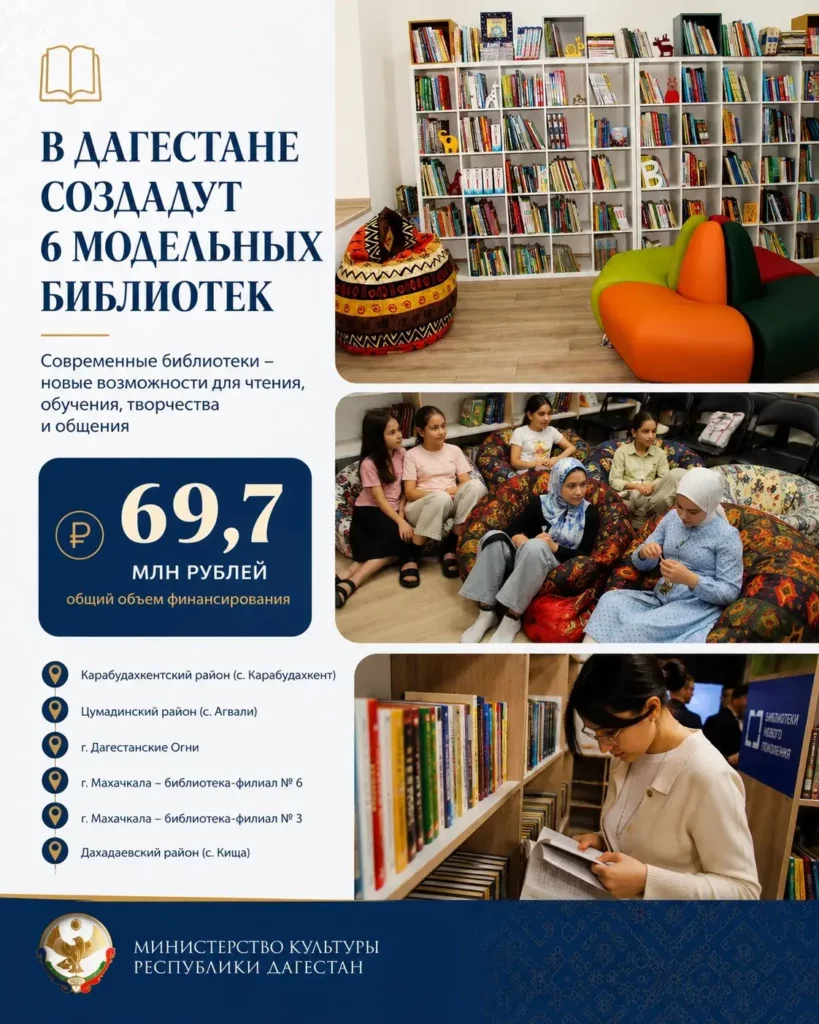 В Дагестане до конца 2026 года откроют шесть новых модельных библиотек